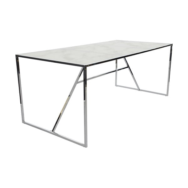 Biely sklenený jedálenský stôl s podnožím v striebornej farbe RGE Glass Marble Effect, 185 x 90 cm