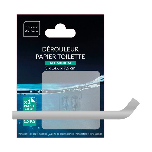 Kovový držiak na toaletný papier bez vŕtania v lesklej striebornej farbe Filaire Aluminium – douceur d'intérieur-image-2
