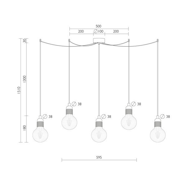 Čierne závesné svietidlo s 5 žárovkami Bulb Attack Uno Basic Marine-image-3