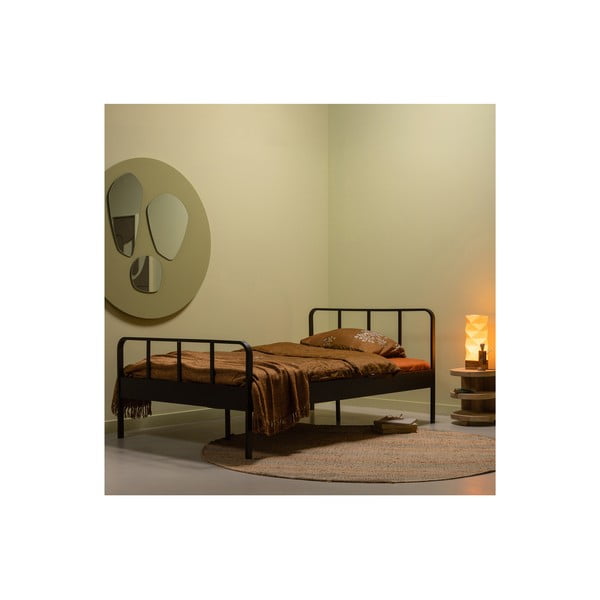 Čierna kovová jednolôžková posteľ s roštom 120x200 cm Mees – WOOOD-image-1