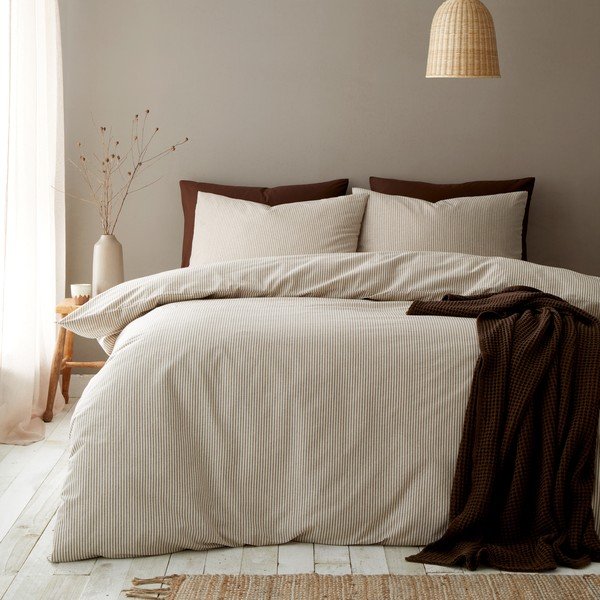 Taupe obliečky na jednolôžko 135x200 cm Cotton Rich Narrow Woven Stripe – Pineapple Elephant-image-2