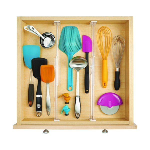 Set 2 priehľadných rozdeľovačov kuchynských zásuviek iDesign Linus, 37 cm-image-3