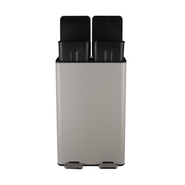 Taupe oceľový odpadkový kôš 2x30 l na triedený odpad/nášľapný Aliya – Spirella-image-2