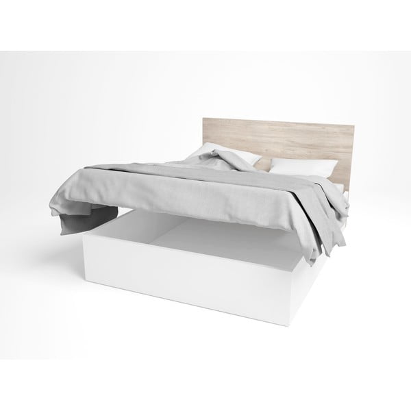 Biela/prírodná dvojlôžková posteľ v dekore duba s úložným priestorom 140x190 cm Sahara - Marckeric-image-3