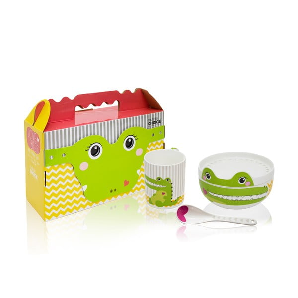 Detský raňajkový set z kostného porcelánu Silly Design Happy Crocodile