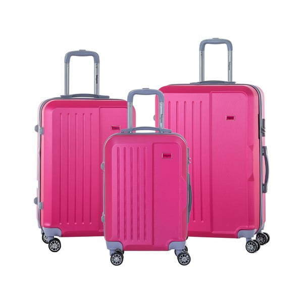 Sada 3 ružových cestovných kufrov na kolieskách s kódovým zámkom SINEQUANONE