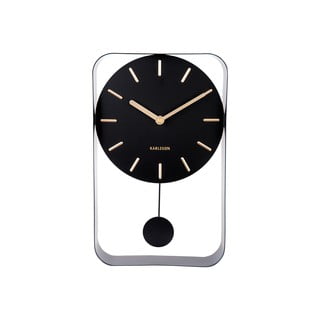 Čierne nástenné hodiny s kyvadlom Karlsson Charm, výška 32,5 cm