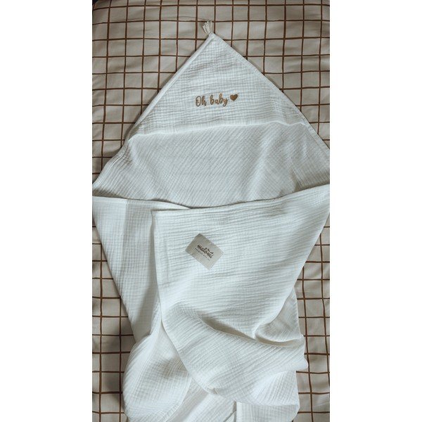 Biela mušelínová detská osuška s kapucňou 85x85 cm Muslin – Malomi Kids-image-3