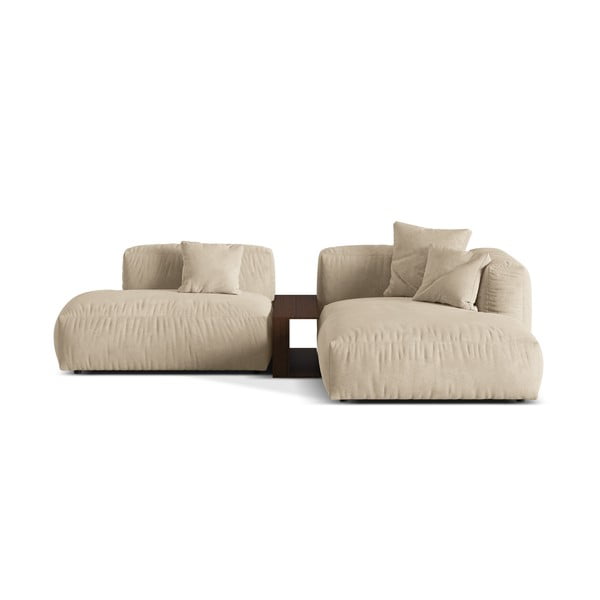 Béžová zamatová modulárna rohová pohovka (pravý roh/s leňoškou) Martina – Micadoni 