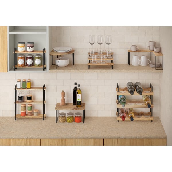 Drevená prídavná polička v matne čierno-prírodnej farbe 32x19 cm York – Metaltex-image-2