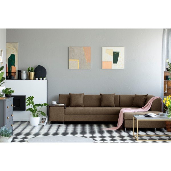 Svetlohnedá rohová rozkladacia pohovka s nohami v striebornej farbe Cosmopolitan Design Orlando, pravý roh-image-1