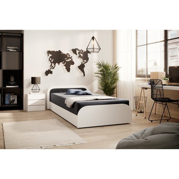 Biela/tmavosivá čalúnená/z drevotriesky jednolôžková posteľ s úložným priestorom s matracom 80x190 cm Parys – ELTAP-image-1