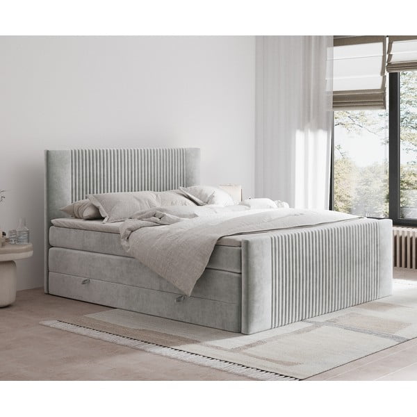 Svetlosivá boxspring posteľ s úložným priestorom 140x200 cm Bergamo – Maison de Rêve-image-1
