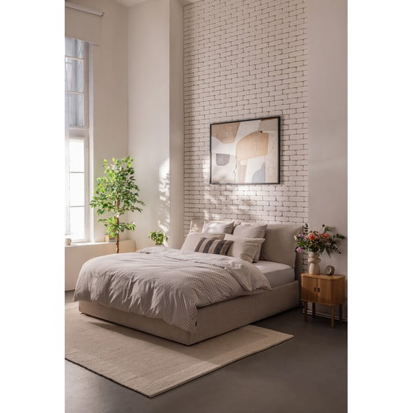 Béžová čalúnená dvojlôžková posteľ s úložným priestorom s matracom/s roštom 160x200 cm Thessa Pillow – Bonami Selection-image-1