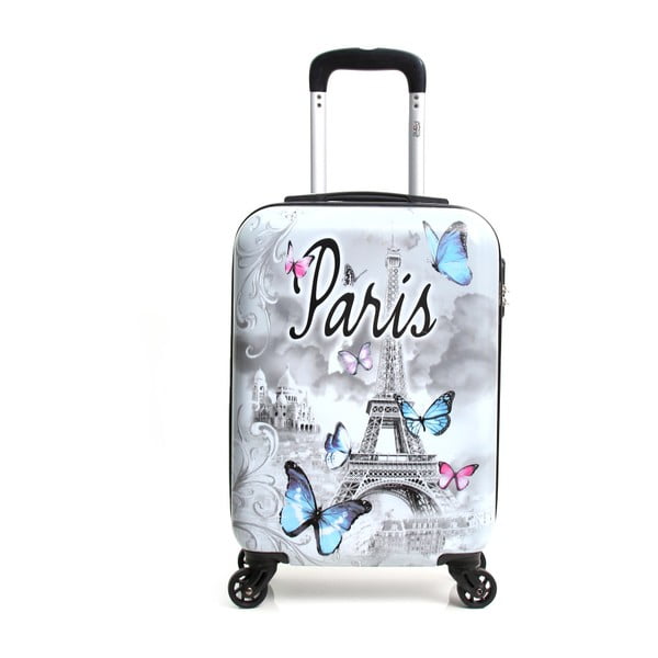 Biely cestovný kufor na kolieskach Hello Paris