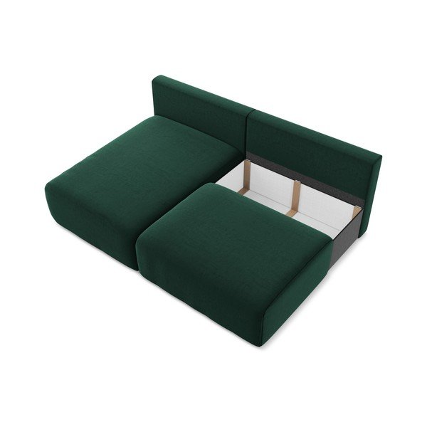 Tmavozelená zamatová rozkladacia/s úložným priestorom rohová pohovka (ľavý roh/s leňoškou) Kalena – Makamii-image-4