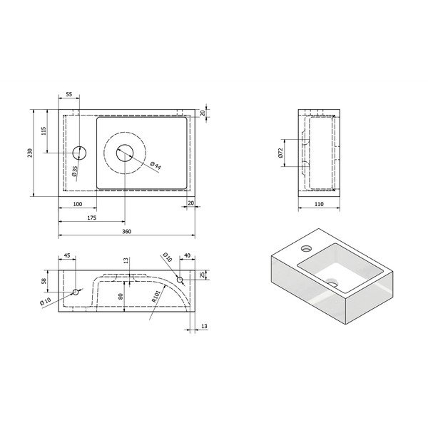 Biele malé umývadlo z liateho mramoru Sapho Alabama, ľavá strana-image-3