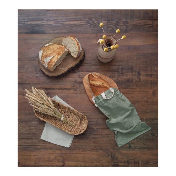 Látkový vak na chlieb s prímesou ľanu Really Nice Things Bag Green Moss, výška 42 cm-image-1