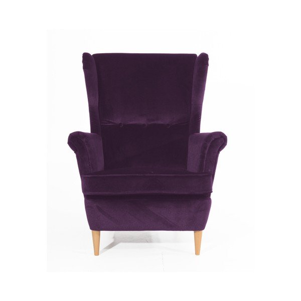 Fialové kreslo so svetlohnedými nohami Max Winzer Clint Suede-image-3