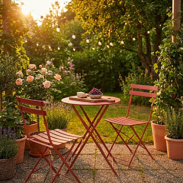 Oceľová záhradná jedálenská súprava v terakotovej farbe pre 2 Austin – Bizzotto-image-4
