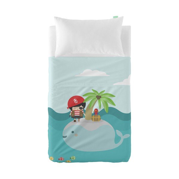 Set plachty a obliečky na vankúš z čistej bavlny Happynois Pirata, 120 × 180 cm