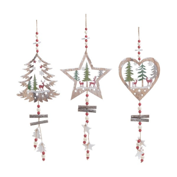 Sada 3 vianočných drevených závesných dekorácií InArt Naomi