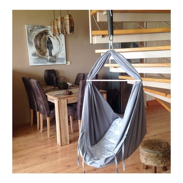 Malá sivá kolíska z bavlny so zavesením do stropu Hojdavak Baby (0 až 9 mesiacov)-image-2