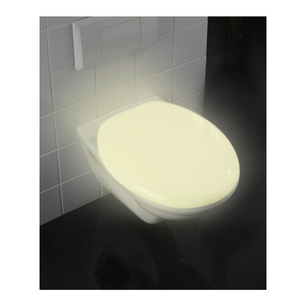 Svietiace WC sedadlo s jednoduchým zatváraním Wenko Glow, 45,5 x 38,5 cm
