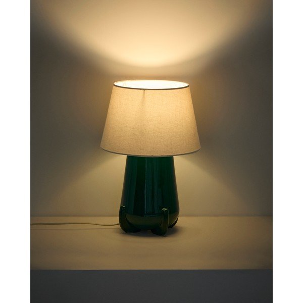 Zelená/slonovinová keramická stolová lampa (výška  45,5 cm) Odra – Kave Home-image-1
