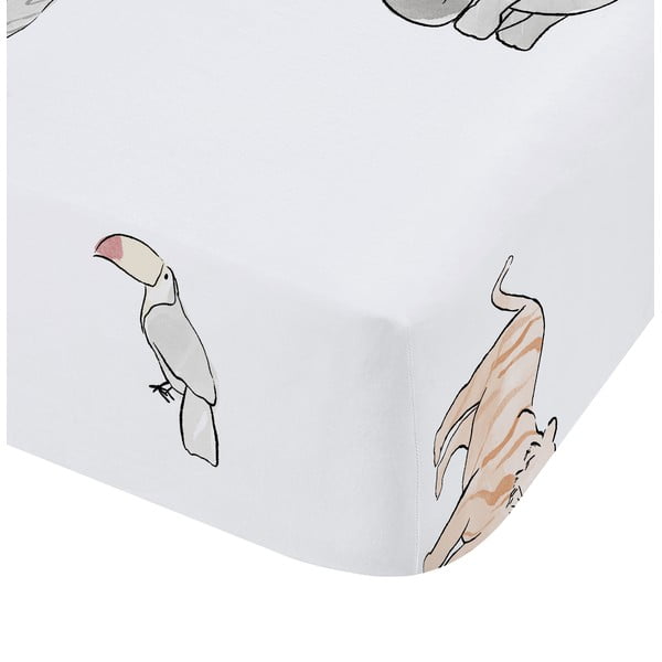 Biela napínacia bavlnená detská plachta do postieľky 70x140 cm Zoo Animals – Bianca