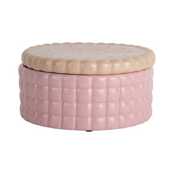 Svetloružový dekoratívny keramický úložný box ø 20x10 cm Biscuit Box – PT LIVING