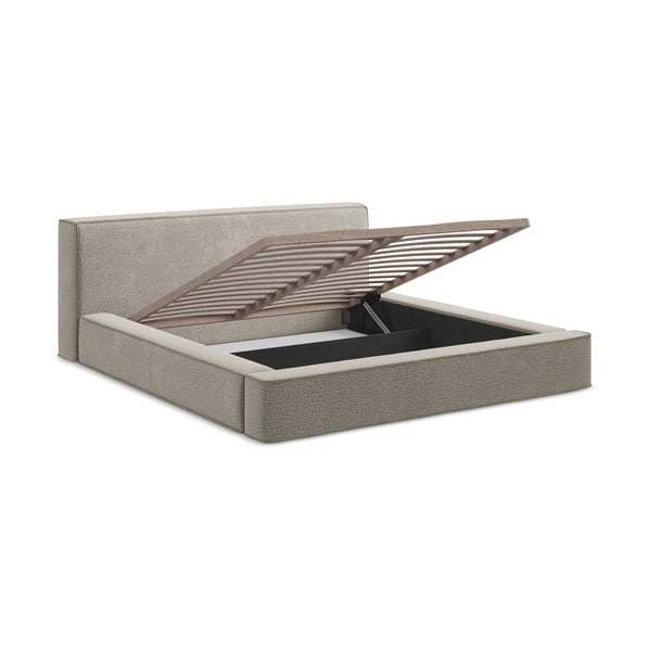Čalúnená dvojlôžková posteľ taupe s úložným priestorom s roštom 140x200 cm Noho – Makamii-image-3
