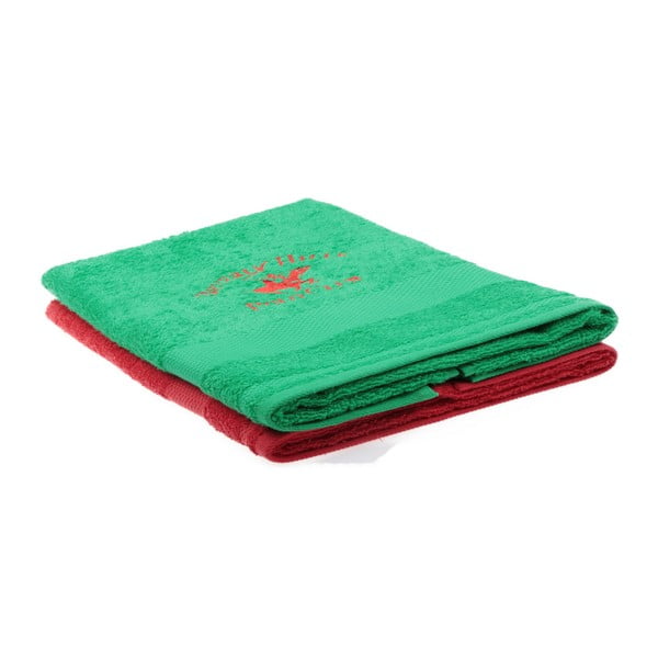 Sada zeleného a červeného uteráka Beverly Hills Polo Club Tommy Orj, 50 × 100 cm
