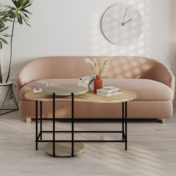 Konferenčné stolíky s doskou v dubovom dekore v súprave 2 ks 65x103 cm Rosie – Marckeric-image-1