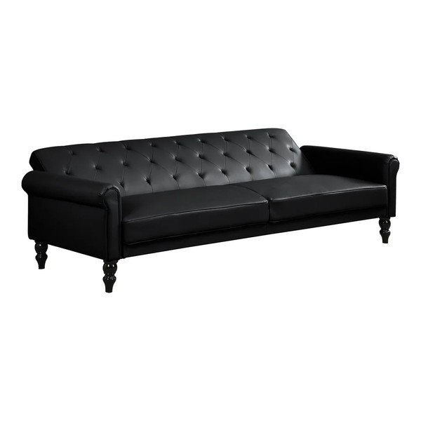 Čierna polohovacia/rozkladacia pohovka z imitácie kože 222 cm Tyne – Støraa-image-3