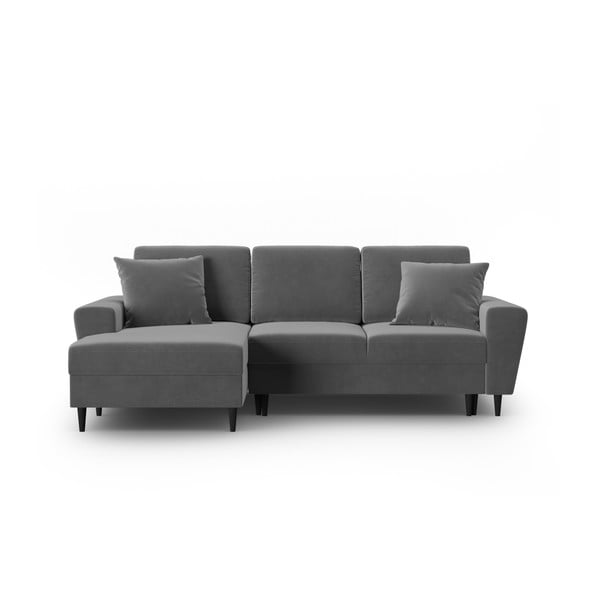 Svetlosivá zamatová rozkladacia/s úložným priestorom rohová pohovka (ľavý roh/s leňoškou) Kyoto – Cosmopolitan Design