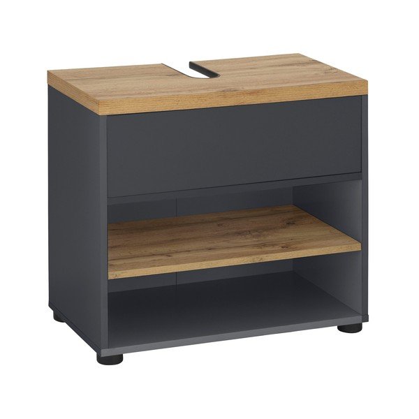 Antracitová skrinka pod umývadlo v dekore duba 60x57 cm Thessa – Støraa-image-1