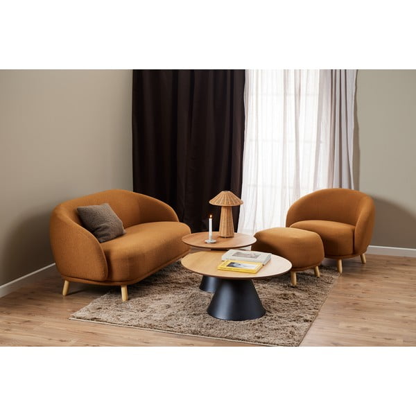 Čierno-prírodný okrúhly konferenčný stolík s doskou v dubovom dekore ø 85 cm Soli – Actona-image-2