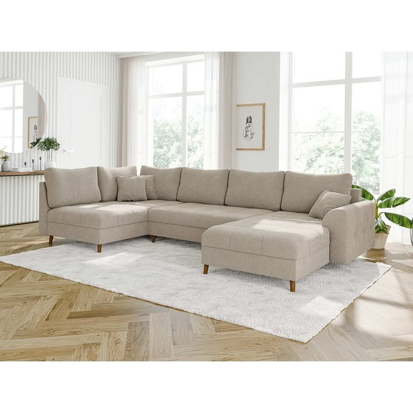 Béžová rohová pohovka z textílie bouclé (pravý roh/do "U") Ariella – Ropez-image-3