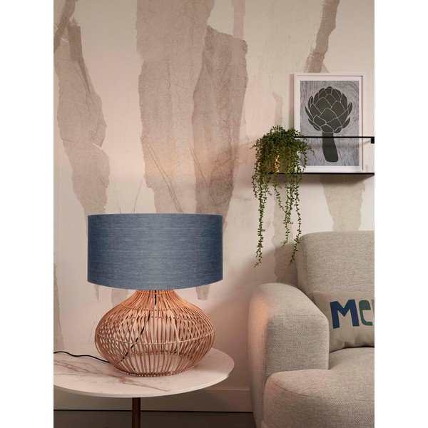 Stolová lampa s textilným tienidlom v tmavo-šedo prírodnej farbe (výška 60 cm) Kalahari – Good&amp;Mojo-image-2