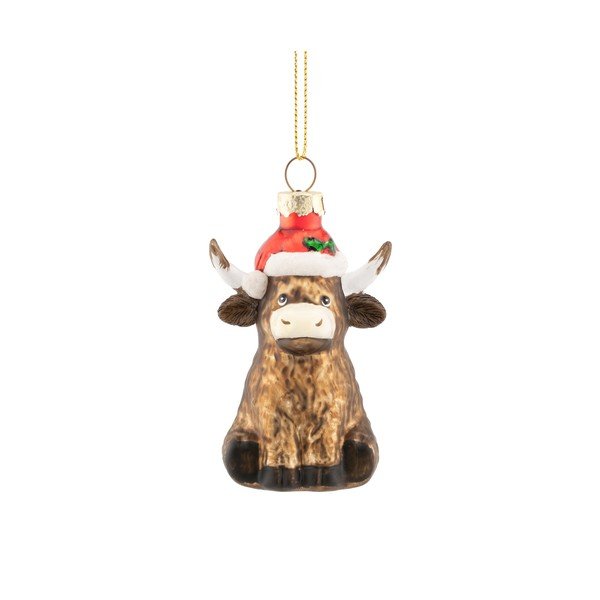 Sklenená vianočná ozdoba 4,5 cm Highland Cow – Sass & Belle