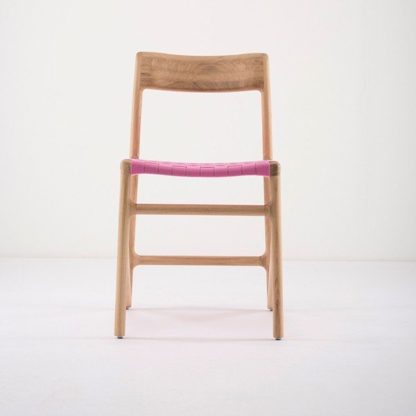Jedálenská stolička z masívneho dubového dreva s ružovým sedadlom Gazzda Fawn-image-3