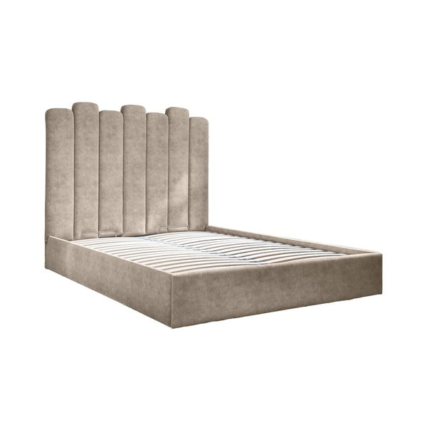 Béžová čalúnená dvojlôžková posteľ s úložným priestorom s roštom 160x200 cm Dreamy Aurora – Miuform