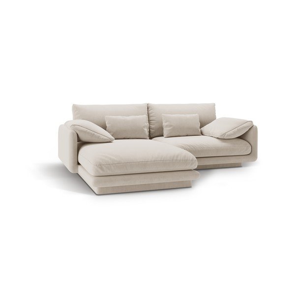 Biela zamatová rohová pohovka (ľavý roh/s leňoškou) Torino – Micadoni -image-2