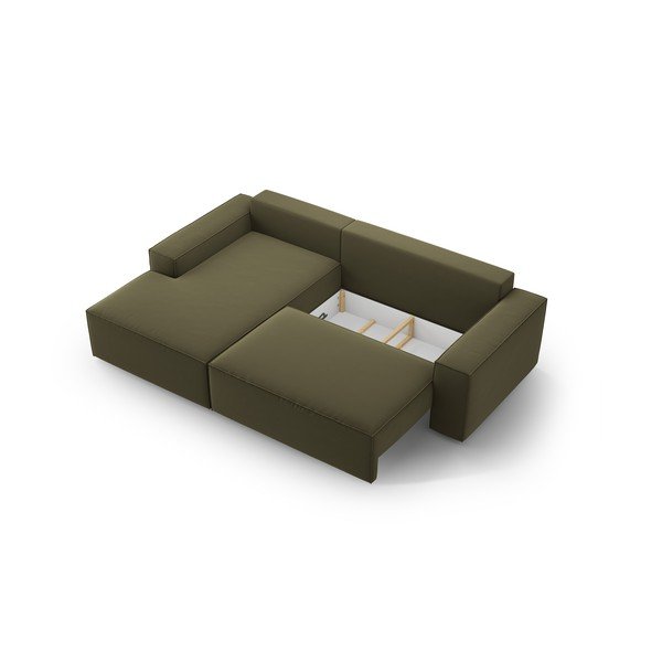 Zelená zamatová rozkladacia/s úložným priestorom rohová pohovka (ľavý roh/s leňoškou) Jodie – Micadoni -image-4