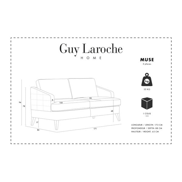 Čierna pohovka pre troch Guy Laroche Muse-image-1