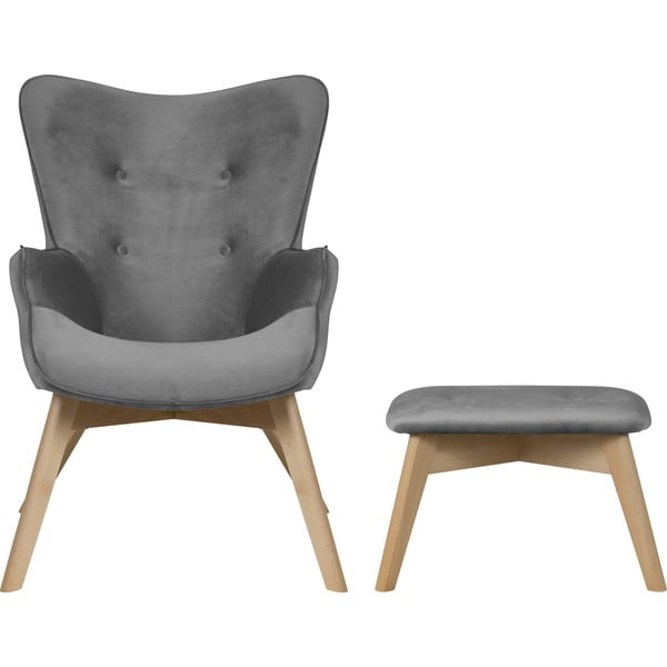 Sivé zamatové kreslo s podnožkou Niko – Ropez-image-2
