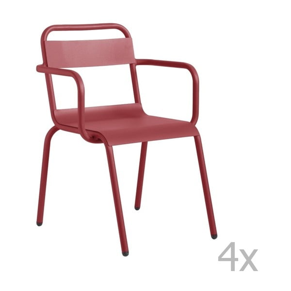 Sada 4 tmavočervených záhradných stoličiek s opierkami na ruky Isimar Biarritz