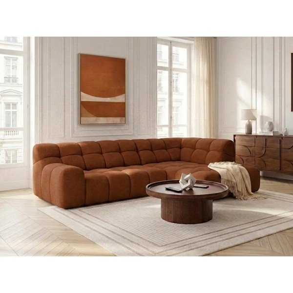 Oranžová rozkladacia/s elektrickým výsuvom sedadla rohová pohovka (pravý roh/do L) Andre – Bobochic Paris-image-4