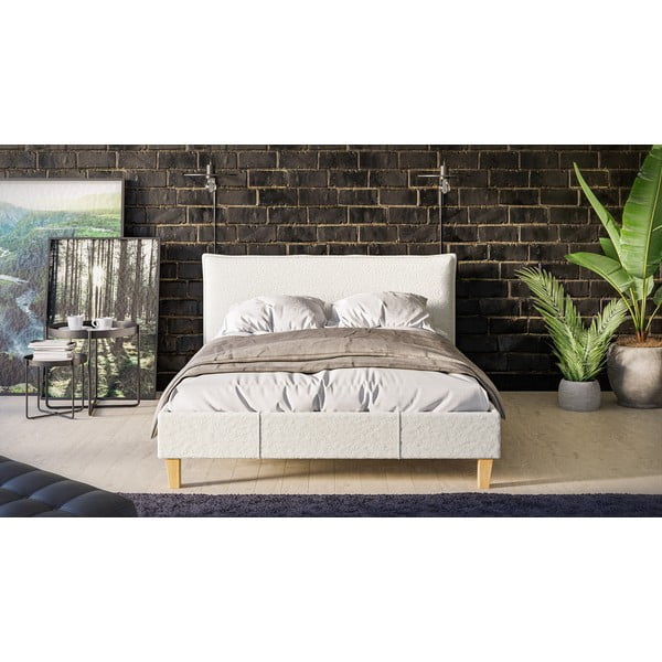 Krémová čalúnená dvojlôžková posteľ s roštom 140x200 cm Tina - Ropez-image-1